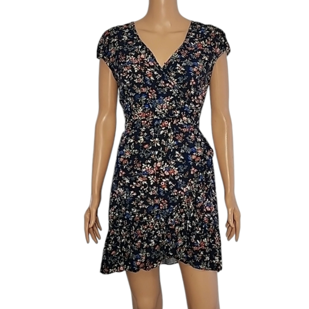 J.Crew Ruffle-front Mini Faux Wrap Dress in Tapestry Blue Floral Size 10 Medium - Picture 7 of 15